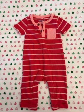 Old Navy Red & Coral Striped Baby Henley